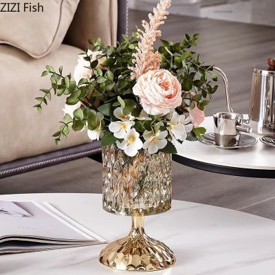 Golden Crystal Glass Vase Hydroponics Flower Pots Desk Decoration Floral Vases Flower Arrangement Crafts Modern Home Decor