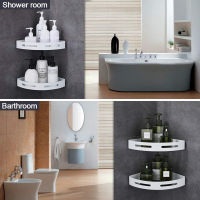 Aluminum Bathroom Corner Shelf Shower Caddy Storage Shelves with 4 Hooks Toilet Kitchen Organizer Adhesive No Drilling Racks