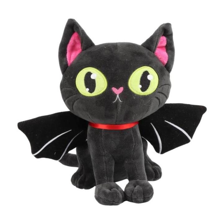 Halloween Cat Plush Toy 11.02-inch Black Cat Plush Pillow With Bat ...