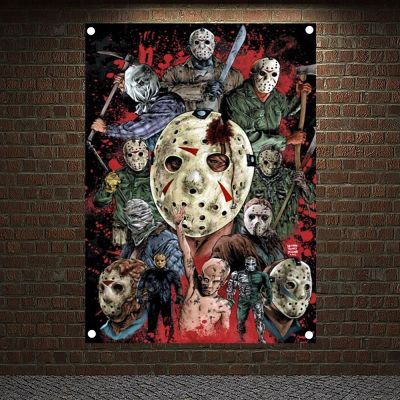 【CW】♞  Horror art Posters Banners Wall Hanging Ornaments  Flags Canvas Painting Decoration Sticker Tapestry