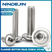 NINDEJIN Flange Button Socket Head Cap Screw M3 M4 M5 M6 M8 Stainless Steel Round Head with pad Hexagon Socket Screw Bolt Nails Screws Fasteners