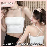 INTIMA ยกทรงพร้อมบราแผ่นอกสำหรับผู้หญิงบราดันเสื้อเกาะอกสั้นชิ้นเดียวด้านหลังสวยสีพื้นไร้สายไร้รอยต่อ