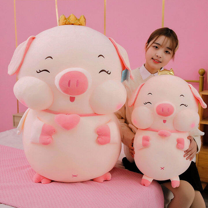 ตุ๊กตาหนานุ่มหมูน่ารักสีชมพูมงกุฎตุ๊กตาหมูนางฟ้า-plushie-สหายผ่อนคลายหมอนตุ๊กตาสัตว์ตุ๊กตาของขวัญวันเกิดตุ๊กตาเด็ก