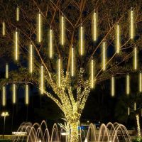 Solar 4 Set Meteor Shower LED String Lights Outdoor Street Lamp Garland Christmas Decorations Wedding Fairy Garden Decor Navidad