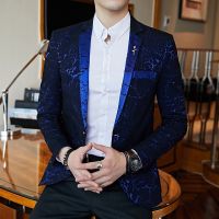 [COD] 2022 autumn new suit mens slim-fit barber jacket coat trendy blue