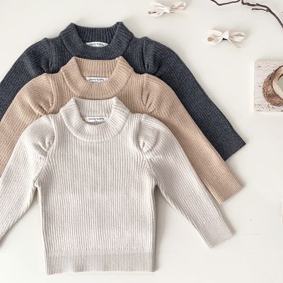 Kids Knitting Pullovers Tops Autumn Children Sweaters Kids Knit Wear Turtleneck Puff Sleeve Baby Girl Boy Sweaters Kids Sweaters