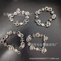 [TOP]Chromes Hearts 925 sterling silver high quality multi-element bracelet distressed classic double ring anchor