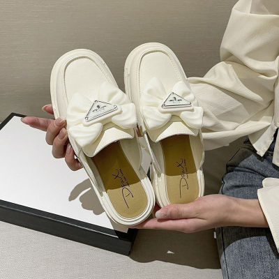 (ร้านใหม่แนะนำ) รองเท้าผู้หญิงเปิดส้นแบบสวม ทรงสวย แต่งโบว์  พื้นหนา3cm #BBX60