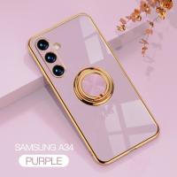 3 IN 1 6D Plating Case for Samsung Galaxy A34 A 34 5G Car Magentic Ring Holder Luxury Armor Shockproof Phone Cover SamsungA34