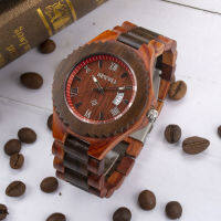 BEWELL Mens Big Promotion Wooden Watches Handmade Date Display Analog Quartz Vintage Round Wood Case