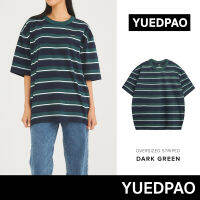 Yuedpao เสื้อยืด OversizedStriped   รับประกันไม่ย้วย 2 ปี ผ้าหนาทรงสวย ยับยากรีดง่าย  เสื้อยืดสีพื้น สี Dark Green