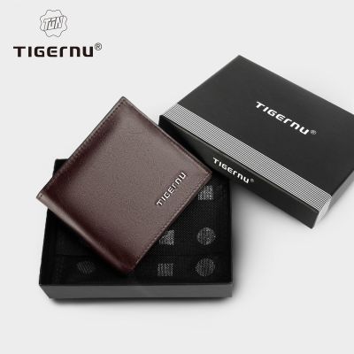 （Layor wallet）  Tigernu ใหม่ PU หนังสั้นกระเป๋าสตางค์ผู้ชาย RFID ธุรกิจชายเงินกระเป๋าสีน้ำตาลสีดำคุณภาพสูงผู้ถือบัตรกระเป๋าสตางค์ใหม่สำหรับผู้ชาย