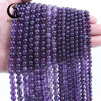 Zhe Ying ขายส่ง 6/8/10mm Amethyst สร้อยข้อมือลูกปัดรอบหินธรรมชาติ Healing คริสตัลอัญมณี Amethyst ระดับ 1 ลูกปัดสำหรับเครื่องประดับทำ