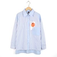 【มีไซส์ใหญ่】Plus Size XL-4XL Womens Striped Blue Blouses Long Sleeved Casual Patchwork Fashione Female Tops