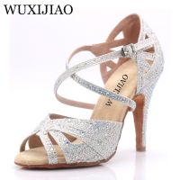 WUXIJIAO Hot Black And White Flash Cloth Womens Latin Dance Shoes Ballroom Dance Shoes Party Square Dance Shoes Soft Heel 7.5Cm