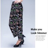 READY STOCKWomen Ice Silk Straight Leg Pants Floral Cool Wide Leg Trousers