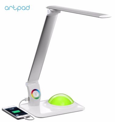 Modern LED Desk Lamp with USB Port for Charging Phone Touch Dimmer LED Foldable Study Work Table Lamp RGB Colorful Base