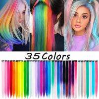 35 Colors Rainbow Clip In One Piece Hair Extensions Straight Wave Colored Blue Pink For Kids Synthetic False Clip In Hair Pieces