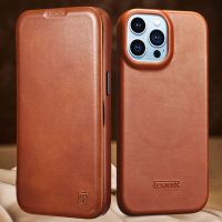 ICARER สำหรับ IPhone 14 Pro Max 14 Plus 14 Pro 14เคสโทรศัพท์ของแท้ Premium Cow Leather Flip Magnetic Magsafe Flip Cover