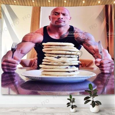 พรมบลูเบอร์รี่2 Dwayne Johnson กินแพนเค้กแขวนผนัง Meme ตลกพรมผนังสุนทรียภาพของตกแต่งห้องนอนบ้านผ้าห่มโซฟา