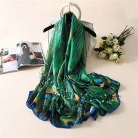 FN946N Uoozee New Female Scarf Summer Vintage Peacock Wraps Fashion Printed Silk Imitation Stoles Foulard Lady Shawl For Women