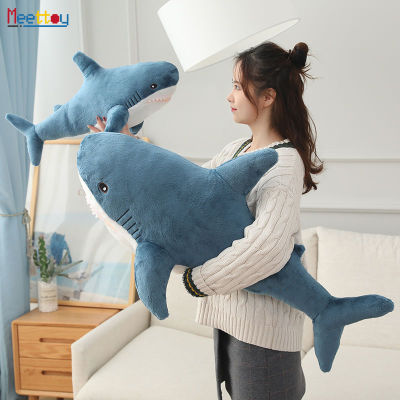 Meettoy Shark Stuffed Toy Big Size 30CM/75CM Soft Cartoon BT21 Sleep Pillow Cute Whale Shark Plush Doll Toys for Kids Baby Boy Girl Birthday Gift Blue