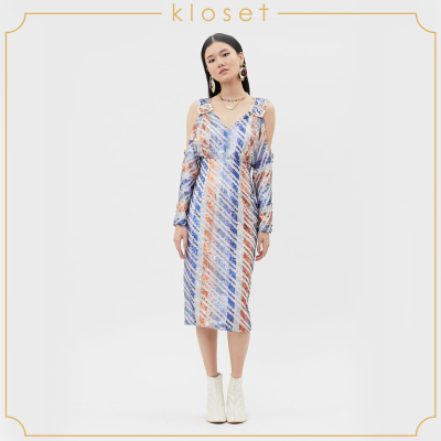 Kloset Sequin Embellished Midi Dress (AW20-D010) เสื้อผ้าแฟชั่น เสื้อผ้าผู้หญิง เดรสแฟชั่น เดรสผ้าเลื่อม เดรสสั้น