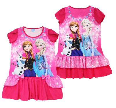 เสื้อผ้าเด็กลายการ์ตูนลิขสิทธิ์แท้เด็กผู้หญิง ชุดเดรส ชุดเจ้าหญิง ดิสนีย์ ชุดแขนสั้น/กุด ชุดเสื้อกระโปรง Frozen Disney ผ้ามัน DFZ215-143 BestShirt