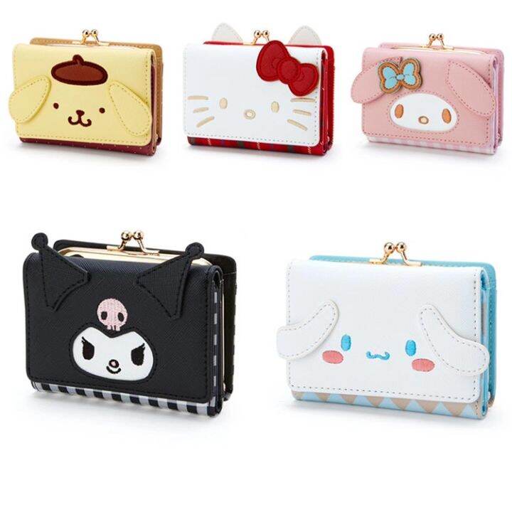 Desenho Anime Kuromi PU Fold Coin Purse Kawaii Fofo Carteira Bolsa