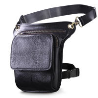 Real Leather Men Design Casual Messenger Crossbody Sling Bag Multifunction Fashion Waist Belt Pack Leg Drop Bag Pad Pouch 211-1