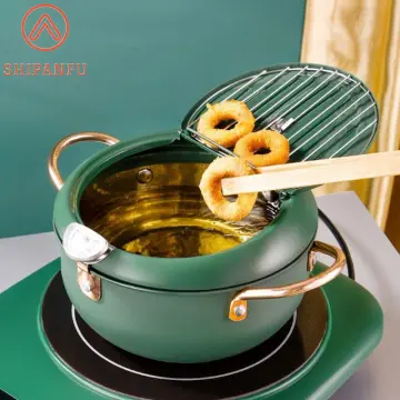 Deep Frying Pot with Thermometer&Lid for Kitchen Stainless Steel Pans  Japanese Tempura Fryer Pan Fried Chicken Pot Cooking Tool