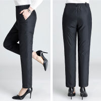 Oversize 5XL Warm Down Pants Women Fashion Plus Size Black High Waist Baggy Trousers Elegant Slim Fit Thick Cotton Pants