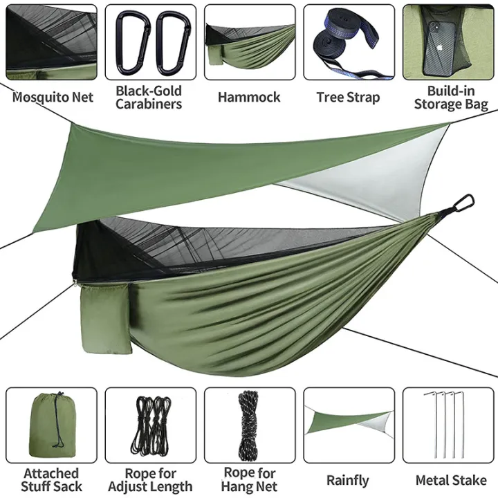 Camping Hammock Mosquito Net and Rain Fly Tarp Portable Tent Parachute