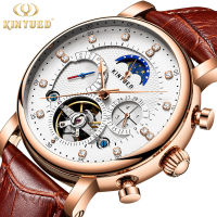 KINYUED สายหนังสไตล์ธุรกิจแฟชั่นคลาสสิกระเบิด Tourbillon กลวงนาฬิกากลไกผู้ชายอัตโนมัติ