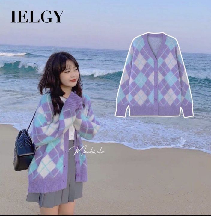 ielgy-แจ็คเก็ตถักผู้หญิงเสื้อกันหนาวเสื้อคาร์ดิแกนทรงหลวมสไตล์-ins