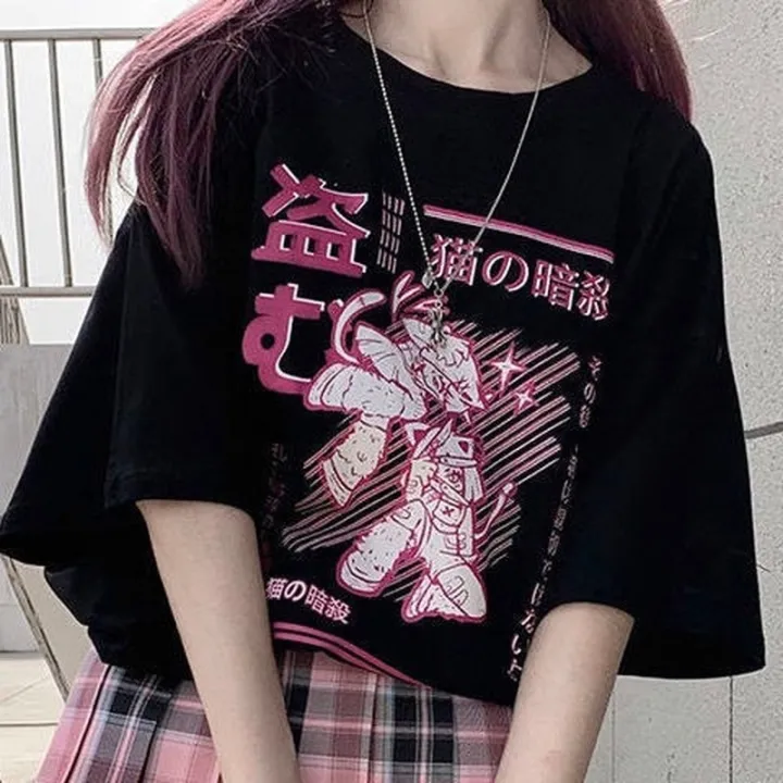 QWEEK Egirl Anime Graphic T Shirts Women 2021 Goth Alt Clothes Aesthetic  Summer Short Sleeve Tops Balck Streetwear Tee Shirt | Lazada PH