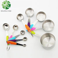 10pcsLot Durable Kitchen Cooking Baking Measuring Cups And Spoons Stainless Steel Measuring Tools With Silicone Handle