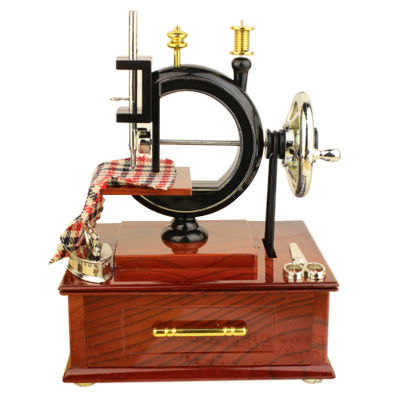 Simulation Sewing Machine Music Box Kids Retro Toy Jewelry Box Resin Craft for Christmas Gift