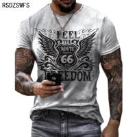 U.S. Route 66 Summer New Fashion Retro Short Sleeve Loose Clothing T-shirt Printed O-Neck Mens T-shirt Casual Streetwear