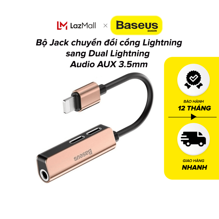 Bộ Jack L52 chuyển đổi cổng Lightning sang Dual Lightning + Audio AUX   Baseus