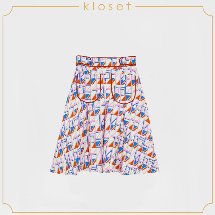 kloset-electric-print-skirt-aw20-s005-เสื้อผ้าแฟชั่น-เสื้อผ้าผู้หญิง-กระโปรงแฟชั่น-กระโปรงบาน-กระโปรงพิมพ์ลาย