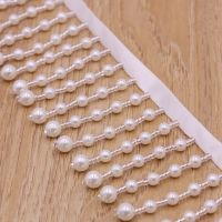 1Yards White Bead Silk Tassel Fringe Trim Pearl Tassle Beaded Lace Beaded Ribbon Beads Clothing Curtain Pearl Pendant Tassels