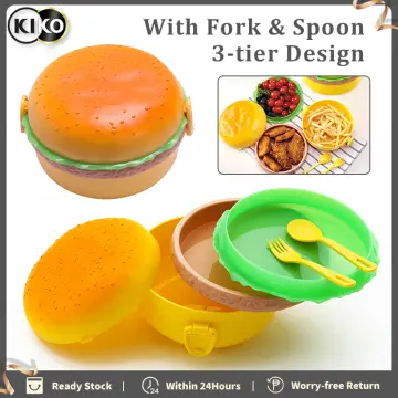 1pc Hamburger Shaped Lunch Box & 1pc Spoon