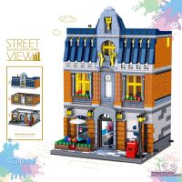 City Street View Architecture Coffee Shop Dinning Room Bar Boat House Diner Model Building Blocks Toys for Children Kids Gifts