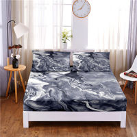 Marbling Digital Printed 3pc Polyester Fitted Sheet Mattress Cover Four Corners with Elastic Band Bed Sheet Pillowcases