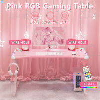 Desk Shop โต๊ะเล่นเกม โต๊ะคอมพิวเตอร์ RGB สีชมพู เก้าอี้เล่นเกมส์ สีชมพู มีรูปทรงขาZ โต๊ะเกม มีไฟ RGB มีไฟ LEDสวย ไม่แสบตา หน้าโต๊ะหุ้มคาร์บอ