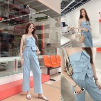 SLYQ GISELLE DENIM TUBE &amp; PANTS SET เซ็ตเสื้อเกาะอกกระดุมหน้ากับกางเกงขายาวผ้ายีนส์ เดนิม