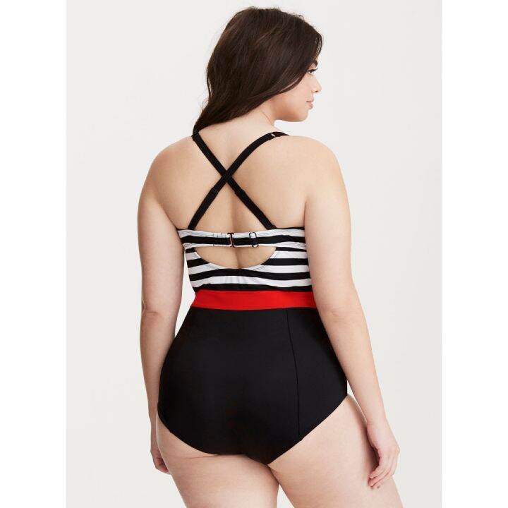 bikini-swimwear-plus-size-stripes-swimsuit-cod