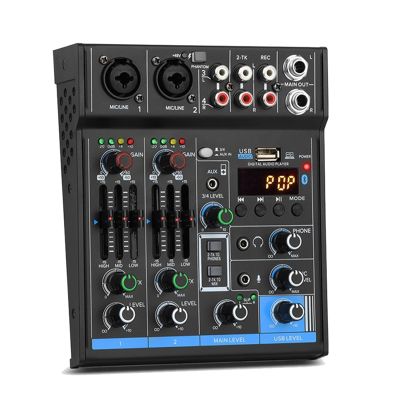4 Channel Bluetooth Audio Mixer Sound Card Audio DJ 16 Digital Effects Noise Reduction Console USB Recording