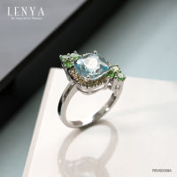 Lenya Jewelry แหวนบลูโทแพซ เม็ดใหญ่ 8 มิล ประดับเพอริดอทและซาโวไรท์ ตัวเรือนเงินแท้ 925 ชุบโรเดียม สวยคุ้มค่า